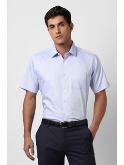 Van Heusen - Men Light Blue Regular Fit Stripe Half Sleeves Formal Shirt