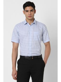 Van Heusen - Men Light Blue Regular-Fit Check Half Sleeves Formal Shirt
