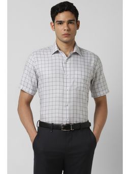 Van Heusen - Men White Regular Fit Check Half Sleeves Formal Shirt