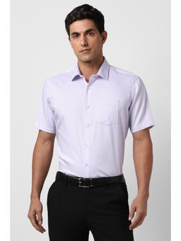 Van Heusen - Men Lilac Regular Fit Stripe Half Sleeves Formal Shirt