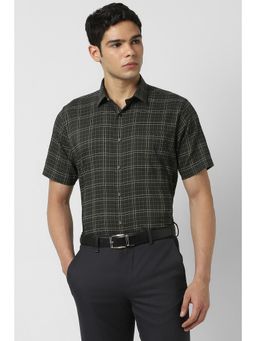 Van Heusen - Men Green Regular Fit Check Half Sleeves Formal Shirt