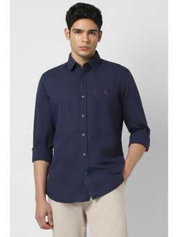 Van Heusen - Men Navy Blue Slim Fit Solid Full Sleeves Casual Shirt