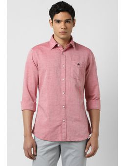Van Heusen - Men Pink Slim Fit Textured Full Sleeves Casual Shirt