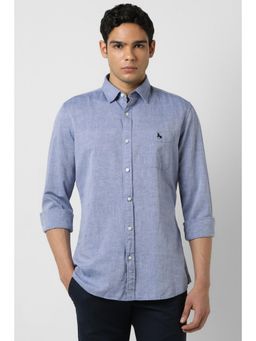 Van Heusen - Men Blue Slim Fit Textured Full Sleeves Casual Shirt