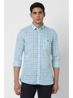 Van Heusen - Men Light Blue Slim Fit Check Full Sleeves Casual Shirt