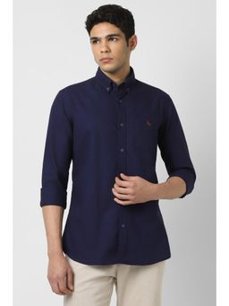 Van Heusen - Men Navy Blue Slim Fit Solid Full Sleeves Casual Shirt