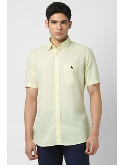 Van Heusen - Men Yellow Slim Fit Solid Half Sleeves Casual Shirt