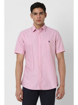 Van Heusen - Men Pink Slim Fit Stripe Half Sleeves Casual Shirt