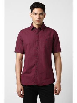 Van Heusen - Men Maroon Slim Fit Solid Half Sleeves Casual Shirt