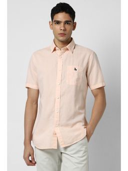 Van Heusen - Men Peach Slim Fit Solid Half Sleeves Casual Shirt