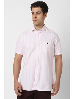 Van Heusen - Men Pink Slim Fit Stripe Half Sleeves Casual Shirt