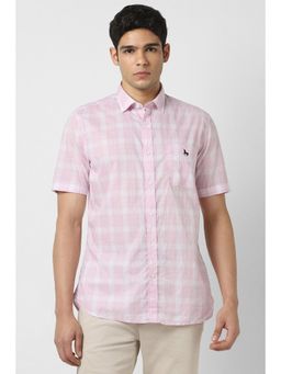 Van Heusen - Men Pink Slim Fit Check Half Sleeves Casual Shirt