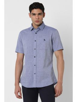 Van Heusen - Men Blue Slim Fit Textured Half Sleeves Casual Shirt