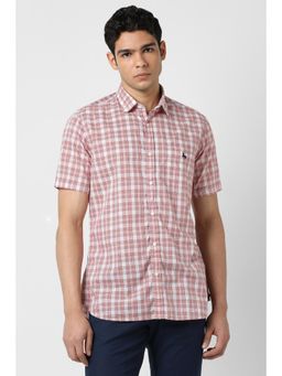 Van Heusen - Men Red Slim Fit Check Half Sleeves Casual Shirt