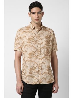 Van Heusen - Men Beige Slim Fit Print Half Sleeves Casual Shirt