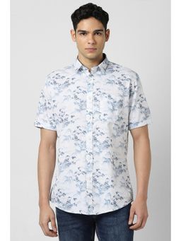 Van Heusen - Men White Slim Fit Print Half Sleeves Casual Shirt