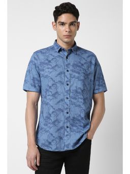 Van Heusen - Men Blue Slim Fit Print Half Sleeves Casual Shirt