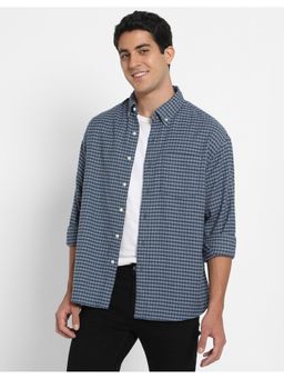 American Eagle - Men Blue Everyday Plaid Flannel Button-Up Shirt
