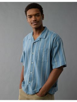 American Eagle - Men Blue Poolside Striped Button-Up Shirt