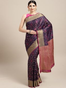 Stylee LIFESTYLE - Navy Blue Banarasi Silk Jacquard Saree