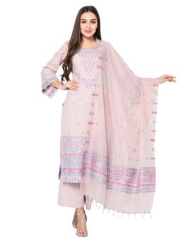 Safaa - Lilac Cotton Jacquard Kani Unstitched Kurta And Salwar With Dupatta (Set of 3)