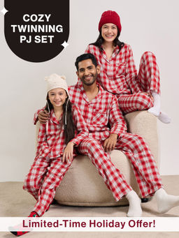 Nykd by Nykaa - Holiday Special Matching Twinning FamJam Pyjama Set of 2 for Men in Super Soft Cotton-NYS950 Red & White