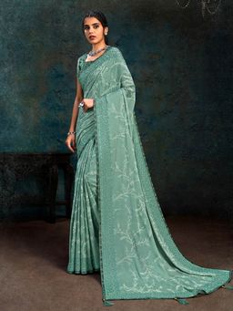 Odette - Green Silk Georgette Designer Saree with Unstitched Blouse