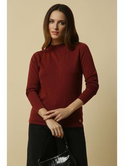 Allen Solly - Women Maroon Solid High Neck Casual Sweater