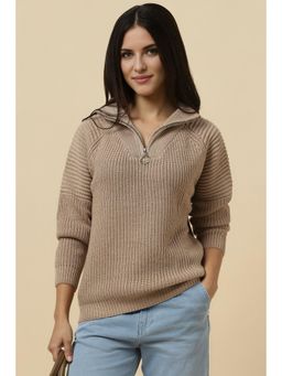 Allen Solly - Women Brown Textured Round Neck Casual Sweater