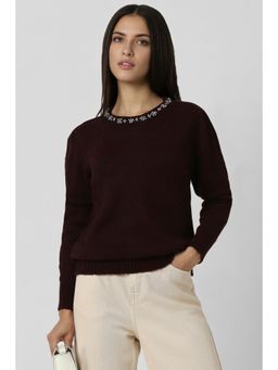 Van Heusen - Women Brown Embellished Round Neck Sweater