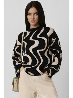 Van Heusen - Women Black Woven Round Neck Sweater