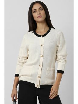 Van Heusen - Women Cream Textured Round Neck Cardigan