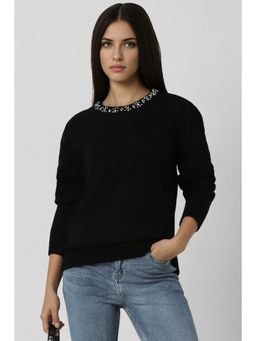 Van Heusen - Women Black Embellished Round Neck Sweater