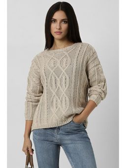 Van Heusen - Women Beige Textured Round Neck Sweater