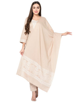 Safaa - Camel Cotton Jacquard Chikankari Unstitched Kurta And Salwar With Dupatta (Set of 3)