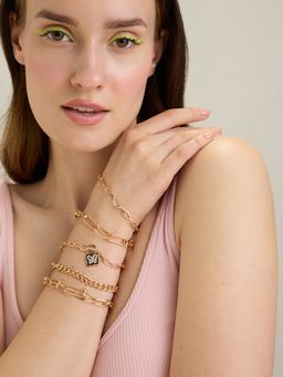 Pipa Bella by Nykaa Fashion - Gold Chainlink Heart Butterfly Lock Bracelet Set of 6