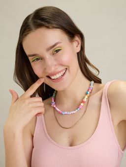 MIXT by Nykaa Fashion - Multicolor Beaded Gold Chain Necklace Set of 2