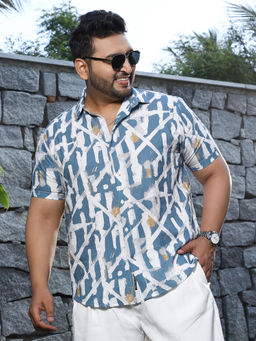 Instafab Plus - Mens Sky Blue Graffiti Print Shirt