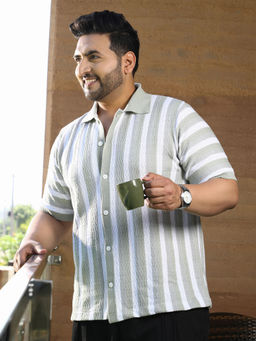 Instafab Plus - Mens Cloud Grey Panel-Knit Shirt