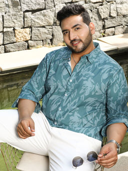 Instafab Plus - Mens Sea Green Florique Imprint Shirt