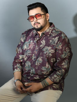 Instafab Plus - Mens Plum Purple Withering-Bloom Shirt