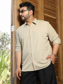 Instafab Plus - Mens Ecru Beige Chevron-Tactile Shirt