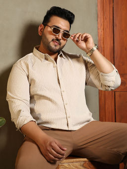 Instafab Plus - Mens Ecru Beige Braid-Lined Tactile Shirt