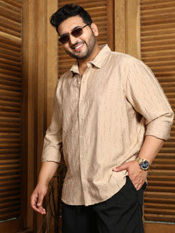 Instafab Plus - Mens Khaki Beige Wicker-Tactile Shirt