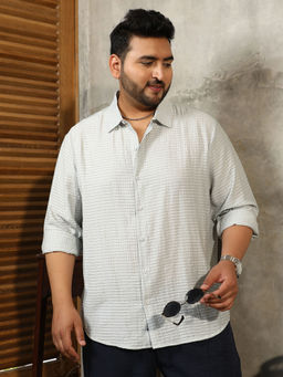 Instafab Plus - Mens Light Mint Green Ruche-Textured Shirt