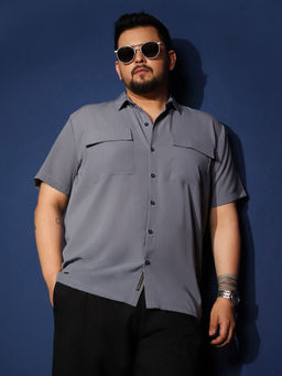 Instafab Plus - Mens Moon Grey Relaxed Utility Shirt