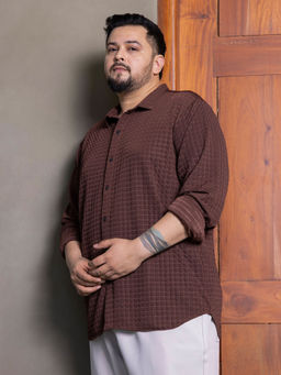 Instafab Plus - Mens Chocolate Brown Cube-Textured Shirt