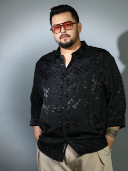 Instafab Plus - Mens Onyx Black Noir-Cubic Textured Shirt