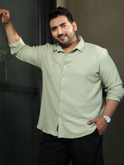 Instafab Plus - Mens Mint Green Weave-Tactile Shirt