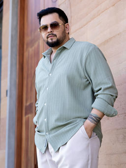 Instafab Plus - Mens Mint Green Rope-Textured Shirt